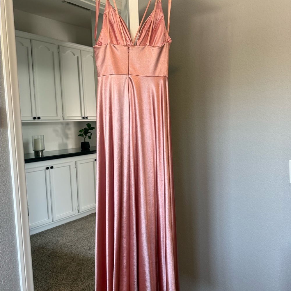 Cinderella Divine Blush Pink Satin Strappy Formal Maxi Gown Size 4